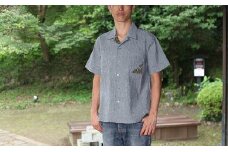 [№5695-0867]島田帯シャツ男性用(近江ちぢみ・グレー) L