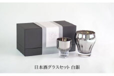 [№5695-1283]Jewelry・Glass／日本酒グラスセット 白銀 【ガラス 強化ガラス チタン】