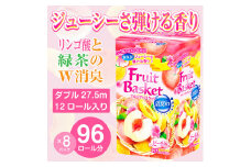 トイレットペーパー 「フルーツバスケット」 ピーチ ダブル 96個 (12ロール × 8パック) W消臭 果実の香り 防災 備蓄 備蓄用 丸富製紙 富士市 日用品(1370)