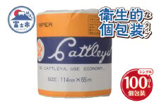 トイレットペーパー カトレヤ 黄 シングル (65m) 1ロール×100個 個包装 衛生的 再生紙 芯・ミシン目あり 備蓄 防災 日用品 生活応援 生活用品 富士市 【配送不可地域：沖縄本島・離島】 [sf068-027]