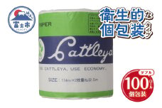 トイレットペーパー カトレヤ 緑 ダブル (32.5m) 1ロール×100個 個包装 衛生的 再生紙 芯・ミシン目あり 備蓄 防災 日用品 生活応援 生活用品 富士市 【配送不可地域：沖縄本島・離島】 [sf068-028]