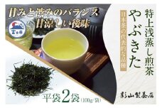  一番摘み 浅蒸し 特上煎茶 やぶきた 100g袋×2袋 2袋セット 影山製茶店 特上 煎茶 緑茶 一番芽 新鮮 甘み濃いめ 渋み少なめ 奥深さ 爽やかな後味 水出し ティータイム おもてなし リラックス 手土産 富士市 [sf001-277]