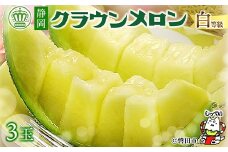＜通年出荷＞クラウンメロン(白等級) 3玉 化粧箱入_ メロン クラウンメロン めろん 3玉 化粧箱 果物 くだもの フルーツ 果実 青果 甘い デザート 贈答 ギフト プレゼント 産直 産地直送 静岡県 送料無料 【1416426】