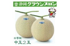 ＜通年出荷＞クラウンメロン(白等級)中玉　2玉　化粧箱入_ メロン クラウンメロン めろん クラウン 化粧箱 果物 くだもの フルーツ 甘い デザート 産直 産地直送 贈答 ギフト プレゼント 静岡県 送料無料 【1416431】