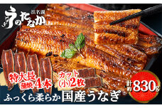 浜名湖・うなぎのたなかのふっくら柔らか国産うなぎ!長蒲焼4本、カット(小)2枚※合計830g程度_ウナギ 鰻 うなぎ かば焼き 蒲焼き 人気 美味しい 国産 浜名湖 産地直送 個包装 ギフト 贈答 専門店 おすすめ【1417596】