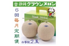 ＜毎月定期便＞クラウンメロン(白等級1.0)2玉詰 全6回_ メロン クラウンメロン めろん 2玉 定期便 全6回 化粧箱 果物 くだもの フルーツ 甘い デザート 贈答 ギフト プレゼント 産地直送 静岡県 送料無料 【4051461】