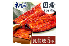 浜名湖・うなぎのたなかの長蒲焼き5本セット!ふっくら柔らか♪国産うなぎ長蒲焼※合計900g程度【1607912】