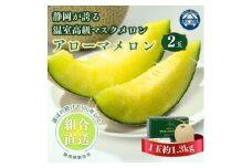 ＜組合直送＞アローマメロン2玉(1玉:約1.3kg)～静岡が誇る高級マスクメロン～【1641489】