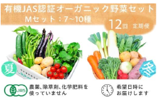 ＜毎月定期便＞有機野菜　Mセット　オーガニック 野菜 セット　有機JAS　しあわせ野菜畑　全12回【4013499】