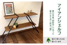 掛川市「森林認証材」で作った　組み立て式2段式棚　アイアンシェルフ　1セット【1115670】