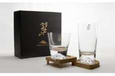 富士山グラスセット R＆T | グラス 富士山 和風 ガラス タンブラー コップ ロックグラス ペア ガラスコップ グラスセット ペアセット 木製コースター ウィスキー ウイスキー ガラス職人 手作り デザイン 切子模様 富士山モチーフ 和風グラス おしゃれ 還暦祝い 結婚祝い 結婚記念日 記念品  お祝い 内祝い ギフト プレゼント 贈り物 贈答品 静岡県 御殿場市
