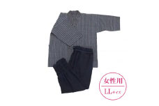 【LLサイズ×女性用：ファスナー無し】天然にこだわった自慢の逸品　【みくりや染織】正藍染手織り木綿作務衣上下一式（上衣刺し子織り・ズボン無地）