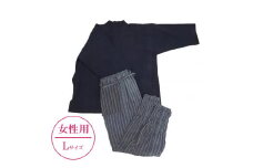 【Lサイズ×女性用：ファスナー無し】天然にこだわった自慢の逸品　【みくりや染織】正藍染手織り木綿作務衣上下一式（上衣無地・ズボン刺し子織り）