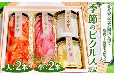 秩父宮記念公園内の畑で収穫した野菜を使った季節のピクルス 瓶詰（大2本・小2本） ｜ ピクルス ぴくるす 詰め合わせ セット 加工食品 つまみ 健康 ヘルシー漬物