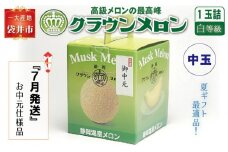【お中元用】『クラウンメロン 白等級 中玉　1玉』 熨斗シール付き化粧箱入り　お届け：2024年7月1日～31日