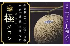 数量限定！『クラウンメロン 山等級 ”極みメロン” 3玉』 ギフト箱入 人気 厳選 ギフト 贈り物 デザート グルメ 果物 袋井市