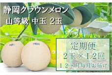 クラウンメロン【上（山等級）】中玉（1.3kg前後）2玉入り 定期便12ヶ月 人気 厳選 ギフト 贈り物 デザート グルメ 果物 袋井市