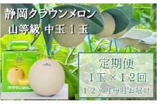 クラウンメロン【上（山等級）】中玉（1.3kg前後）1玉入り 定期便12ヶ月 人気 厳選 ギフト 贈り物 デザート グルメ 果物 袋井市
