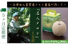 【5ヶ月定期便】『クラウンメロン ”名人メロン” 1玉 』 　果物 フルーツ デザート メロン マスクメロン 青肉 高級 ギフト 贈り物 静岡県産 袋井市