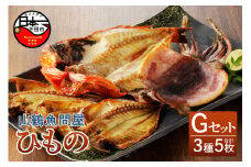 【2025年9月30日受付終了】山鶴魚問屋ひものGセット(3種類)　[干物 詰め合わせ セット 無添加 減塩 金目鯛 あじ いか一夜干し 3種 5枚 惣菜 おつまみ おかず 簡単 贈答 お取り寄せ 魚 静岡 伊豆 下田]