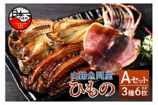 【2025年9月30日受付終了】山鶴魚問屋 ひものAセット(3種類)　[干物 無添加 詰め合わせ セット 減塩 あじ いか 一夜干し さんまみりん干し 3種 6枚 惣菜 おつまみ おかず 簡単 贈答 お取り寄せ 魚 静岡 伊豆 下田]