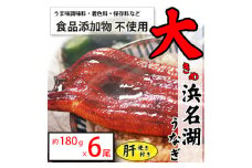 ＜発送月固定定期便＞食品添加物不使用の浜名湖うなぎ　脂ノリノリ大きな長蒲焼6尾+肝焼き付き全3回【4059762】