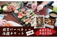 無農薬 無肥料 伊豆産 原木栽培の乾しいたけ（250ｇ）・生しいたけ（1㎏）・しいたけ狩り・バーベキュー体験（2人前）チケット セット　044-001【椎茸 キノコ 肉厚 シイタケ 乾燥  体験 狩り 】044-001