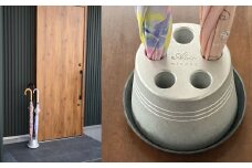 【受皿：ブラウン】 コンパクト 傘立て （ロゴあり） 傘 カサ 傘立 アルミ製 かさたて かさ立て 傘たて ロゴ 受け皿 シンプル 倒れにくい カフェ サロン 高級感 安定感 業務用 家庭用 静岡 菊川市