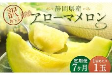 【7ヶ月定期便】 訳あり 静岡県産 アローマメロン 1玉 （1玉 約1.0kg以上） （合計7玉） 7回定期便 訳アリ 理由あり わけあり メロン 青肉メロン ブランドメロン 果物 果実 フルーツ 定期便 静岡県 菊川市 常温