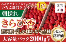 060-18 【1月～4月発送】きらぴ香 2kg 以上 ブランド 果物 いちご 苺 甘い ジャム スムージー ギフト おやつ ビタミン 美容 栄養 特産品 直送 新鮮 ブランド 静岡 【常温発送】