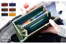 005-89　【グリーン】牛革がま口ロングウォレットItaly Leather