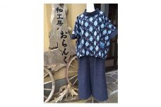 久留米絣と書生絣を利用した世界に1つの絣上下セット(ワイドパンツ、半袖ブラウス) [№5227-0026]