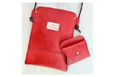 ＜ハンドメイド＞やわら革サコッシュ+やわら革財布　セット (レッド×レッド)【1474548】