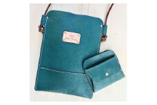 ＜ハンドメイド＞やわら革サコッシュ+やわら革財布　セット(グリーン×グリーン)【1474550】