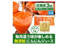 ＜毎月定期便＞コールドプレス製法の無添加人参ジュース 1箱(100cc×30P)全3回【4052992】