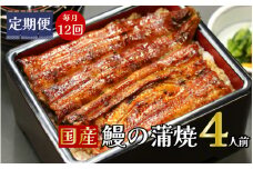 【定期便】全12回コース　蒲焼割烹うな繁　特選国産うなぎ蒲焼真空パック４人前