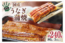 うなぎ 国産 蒲焼 80g ×3 計240g [ての字 静岡県 吉田町 22424460] 鰻 ウナギ うなぎかば焼き うなぎ蒲焼き 鰻蒲焼 鰻蒲焼き ウナギかば焼き 真空パック 蒲焼 タレ たれ 静岡県産 unagi