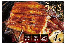 血抜き締め国産新仔うなぎを炭火で1本1本丁寧に手焼きした「うなぎ 蒲焼 大串 4本セット」[ヤママツ村田商店 静岡県 吉田町 22424040]