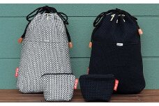 刺し子生地の『合切袋・小銭入れのセット』（①「白×黒」、②「黒」）