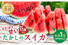 とにかく甘い！ 豊橋産『たかしのスイカ』 1玉 糖度11～13度 3L以上（8kg以上）6月 7月 くだもの フルーツ すいか  スイカ 夏 愛知県 豊橋市 14000円