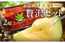 国産うなぎ & 温室メロン セット うなぎ 訳あり 蒲焼 2尾 メロン 2玉 ウナギ 鰻 蒲焼き 土用丑の日 丑の日 簡単調理 惣菜 フルーツ くだもの unagi 暑さ 対策 贅沢 簡単調理 惣菜 デザート 愛知県 豊橋市
