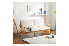 ＜組立設置込＞木製ソファ　オーデンセ　幅162cm　2.5人掛け　レッドオーク　オフホワイト【1320636】