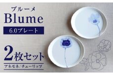 【瀬戸焼】 ブルーメ 6.0プレート 2枚セット アネモネ チューリップ 【眞窯】 / お皿 プレート 花柄 [BBDK005]