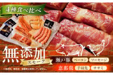 無添加燻製セットA (ベーコン ソーセージ 手羽先 ササミ) 合計600g以上 / 燻製 鶏肉 豚肉 スモーク おつまみ / 瀬戸市 / 天佑 [BBBZ003]