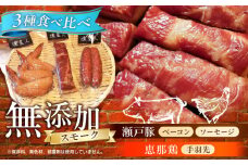 無添加燻製セットS (ベーコン ソーセージ 手羽先) 合計300g程度 / 燻製 鶏肉 豚肉 スモーク おつまみ / 瀬戸市 / 天佑 [BBBZ006]