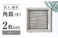 【瀬戸焼】削ぎ角皿中 貫入グレー 2枚セット【ヤマハツクリタ株式会社】 [BBDV002]