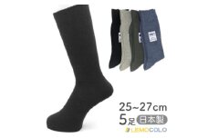 25～27cm　東洋紡銀世界使用の除菌靴下　5足セット(ブラック2、グレー・チャコール・ブルー各1)【1532503】