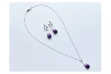藤色の七宝焼アクセサリー2点セット(ネックレス、イヤリング)