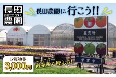【長田農園に行こう!!】直売所で使えるお買物券　3,000円分 トマト シャインマスカット 人気　チケット 買い物 H004-159
