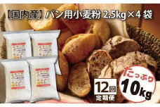【小麦粉】国内産100％ パン用 小麦粉 強力粉 2.5kg×4袋（計10kg） 定期便12回　H008-189